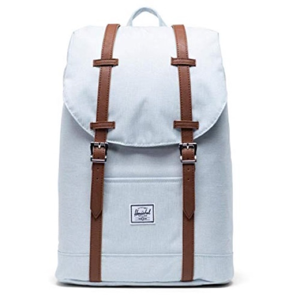 Herschel Retreat Backpack 23L Light Grey Tan Leather Straps Laptop School Travel - Picture 2 of 8